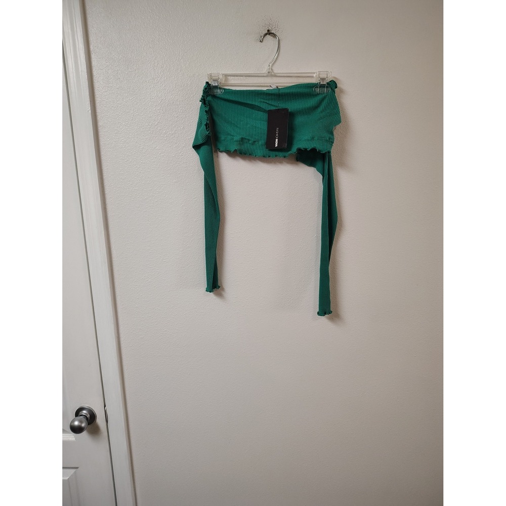 Fashion Nova Totally Ribbed Skirt Set Top Green Strapless Crop Top Large NWT